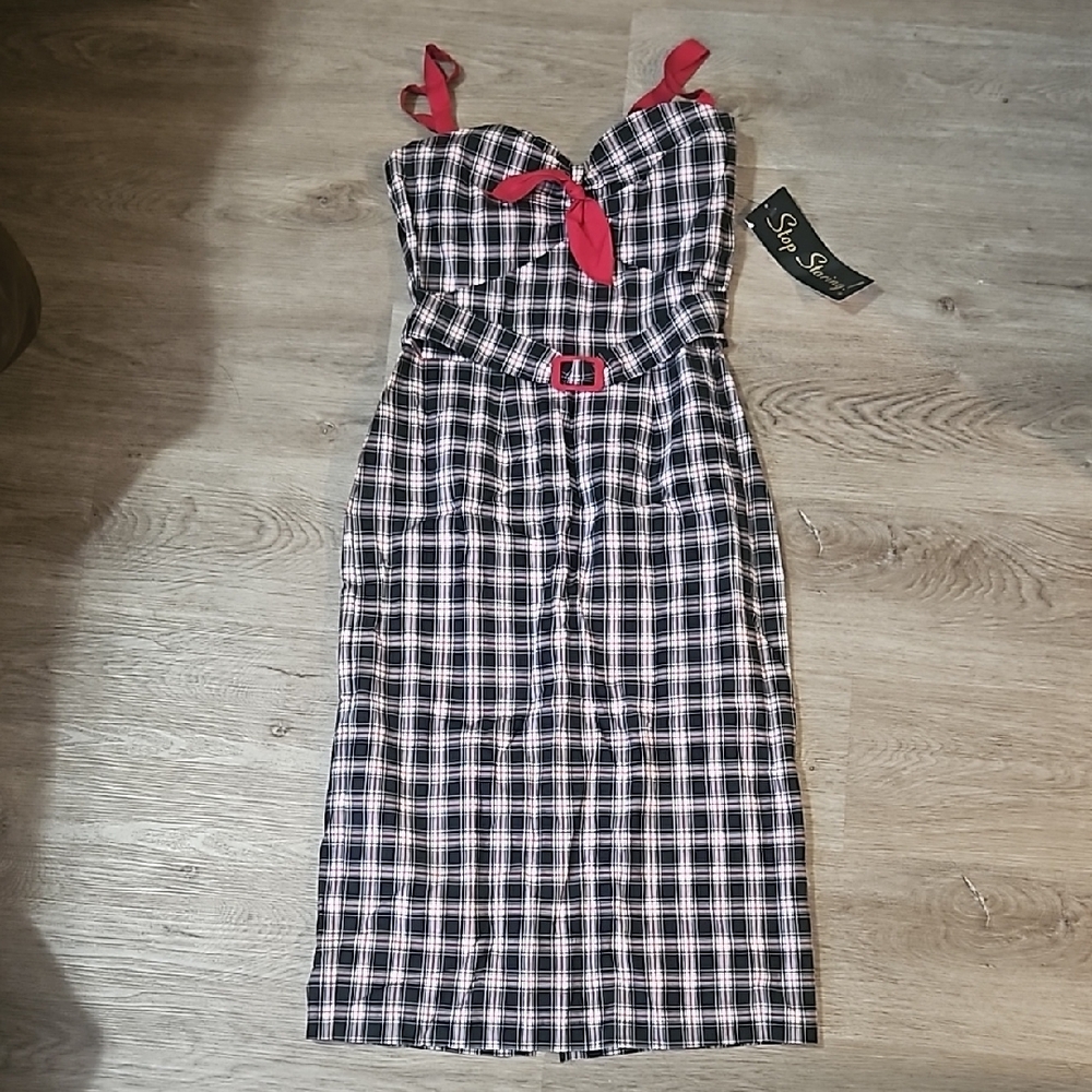 SALE!!🖤Stop Staring Plaid Dress with Red Accents